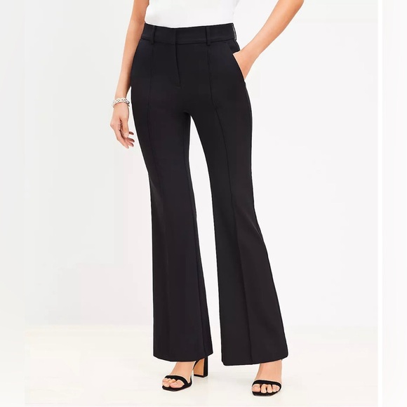 Ann Taylor LOFT Black High Rise Julie Flared Trouser Pant, 6 Petite. - Picture 2 of 9